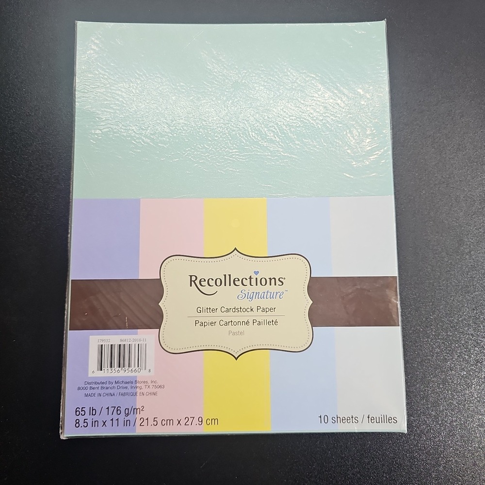 Recollections Signature GLITTER Card Stock 10 Pieces  8.5x11 Pastels